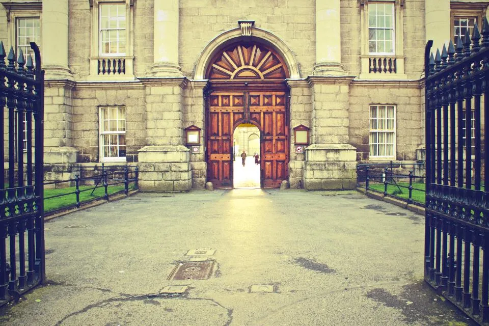 The main gate at the end of the school day