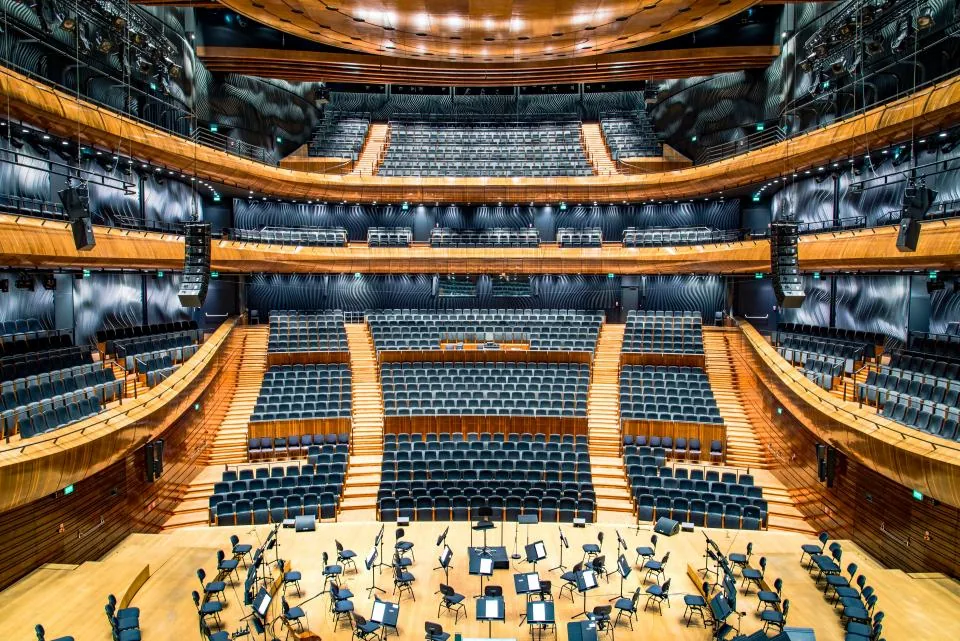 The main auditorium during an orchestra rehearsal