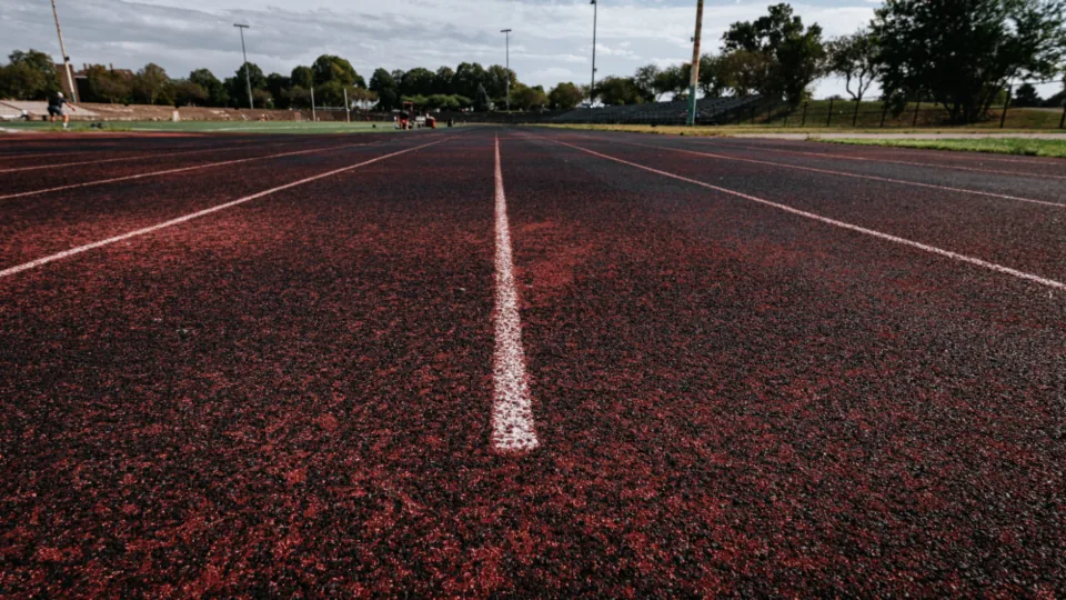 Lane markings on the Aurelia track before the meet